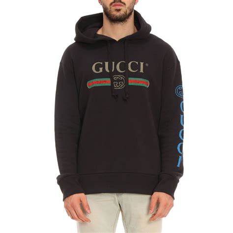 felpa gucci nera cappuccio|Felpa con cappuccio stampata in pile di misto lana e jersey .